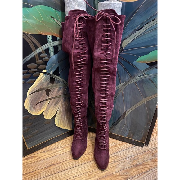 Remy Women thigh high lace up front suede boots Size 8.5 Purple - Picture 8 of 16